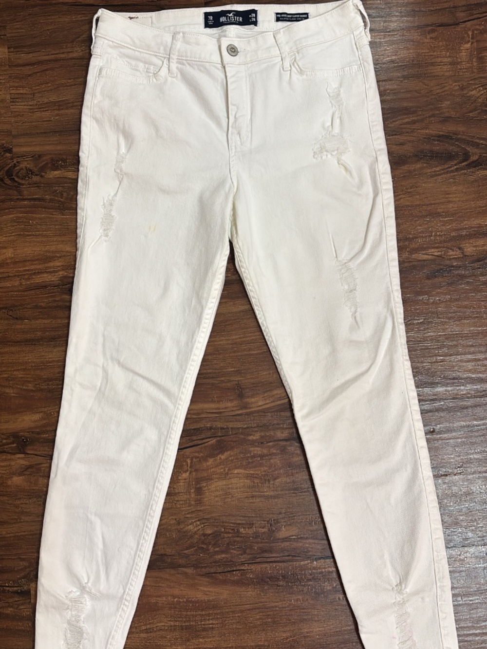 Hollister White Mid-Rise Super Skinny Distressed Crop Jeans